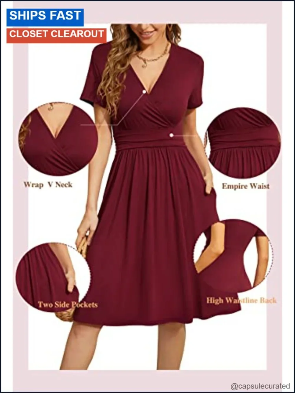 Women's Floral Summer Casual Dress Short Sleeve V-Neck A-Line with Pockets